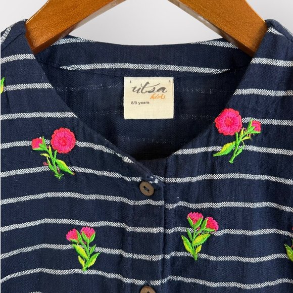 Utsa Kids Striped Navy Dress - Picture 3 of 4